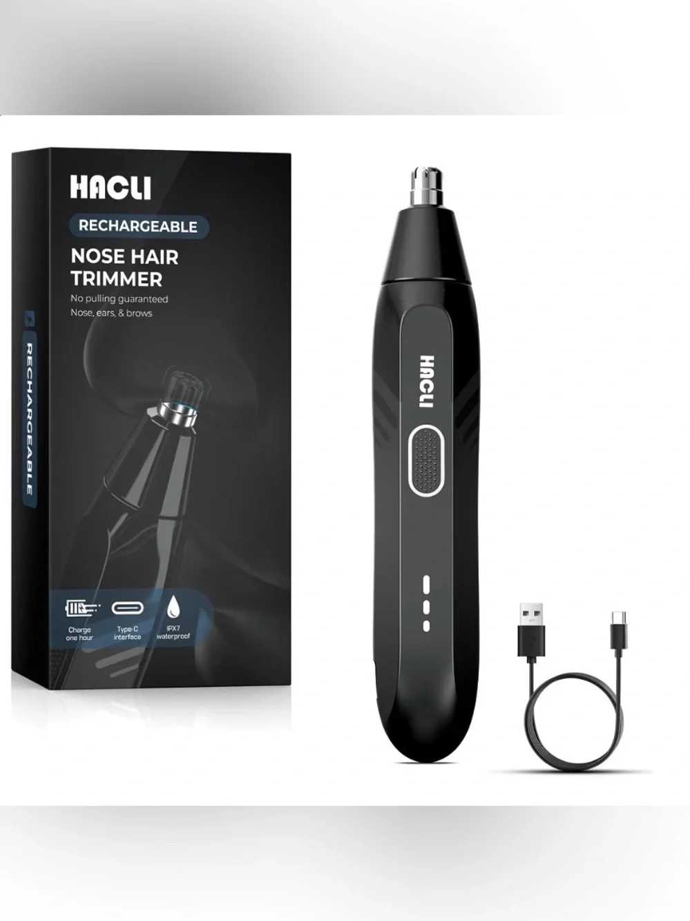 HACLI Rechargeable Nose & Ear Hair Trimmer – USB-C Waterproof – NEW